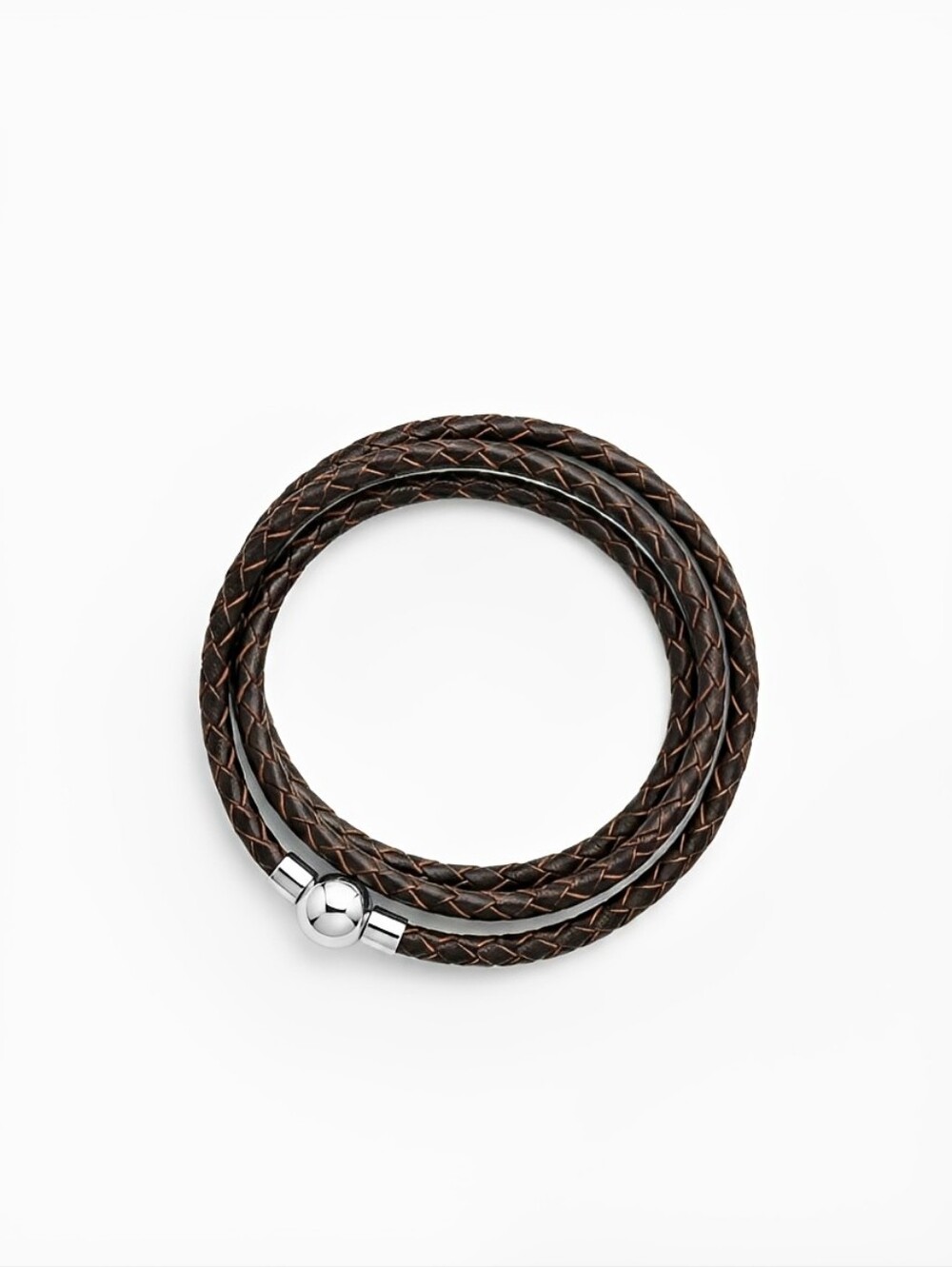 Linx Triple Vintage Brown Leather Braided Cord Bracelet with Magnetic Clasp